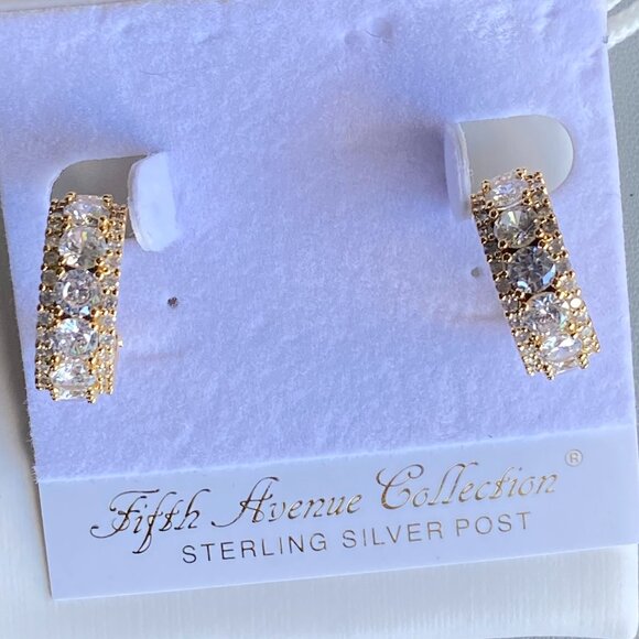 FAC Gold Tone Cubic Zirconia Huggie Hoop Earrings NWT - Picture 1 of 10